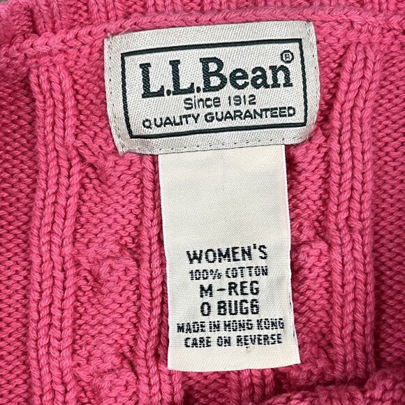VTG L.L. Bean Pink Crewneck Cableknit Sweater Sz Medium - Picture 3 of 3